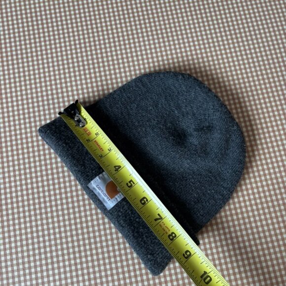 Vintage Carhartt Beanie Hat USA MADE One Size Gray Knit Cuffed Logo Y2K Gorp - Picture 8 of 9